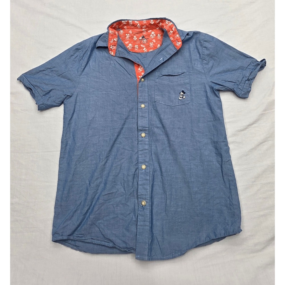 Disney Parks Mickey Mouse Blue Chambray Short Sleeve Button Down‎ Shirt Mens S